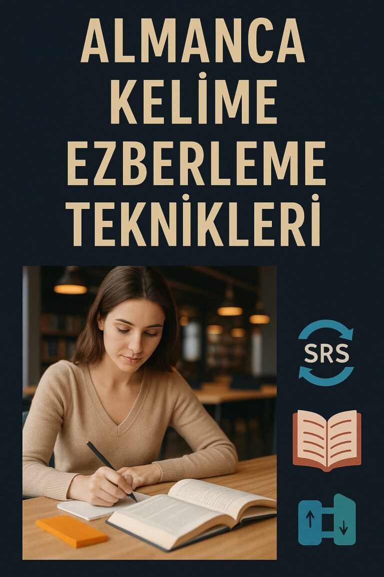 Almanca kelime ezberleme tekniklerini gösteren eğitim görseli – hızlı ve kalıcı kelime öğrenme yöntemleri